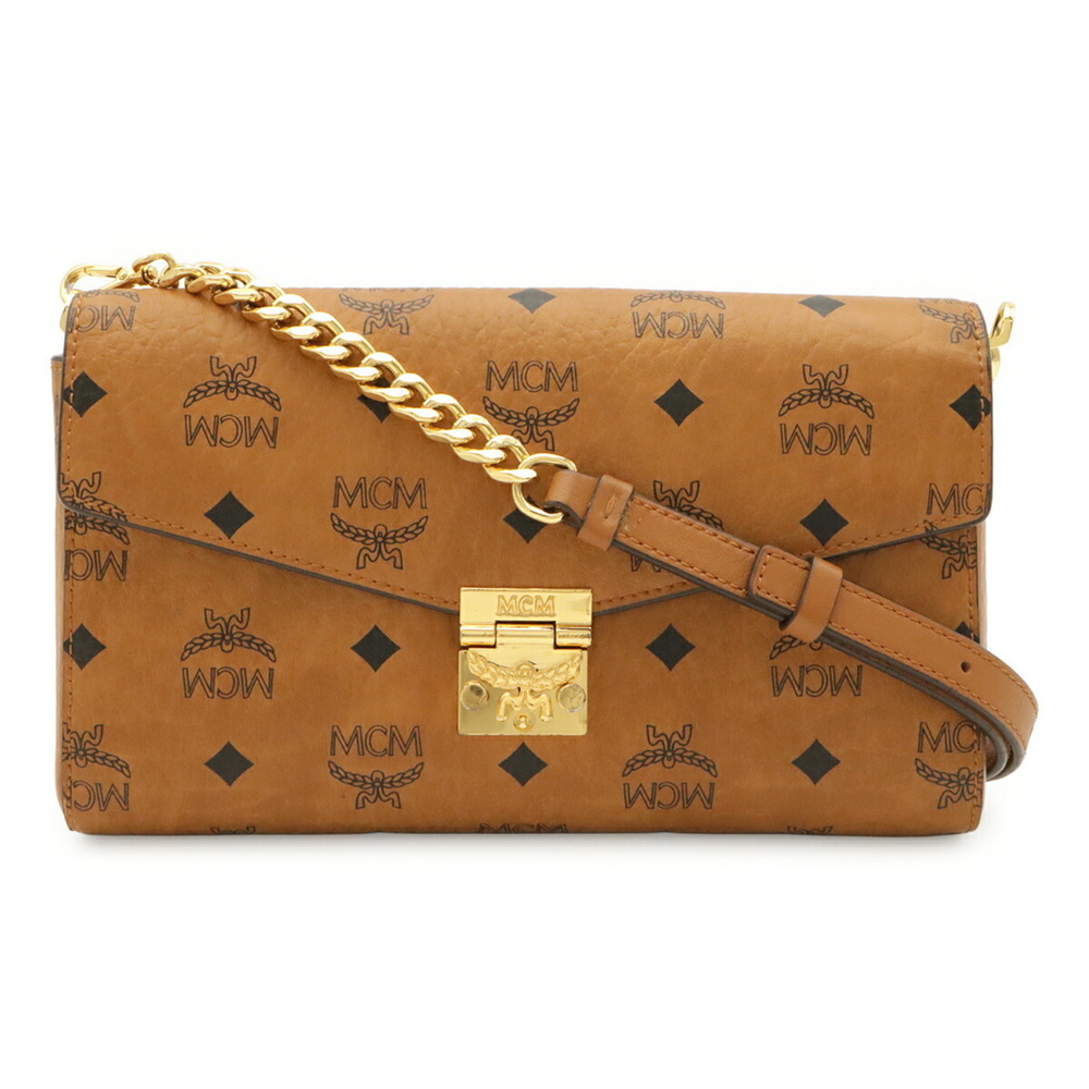 MCM Visetos Glam Shoulder Bag, Chain Clutch Coated Canvas, Cognac Brown